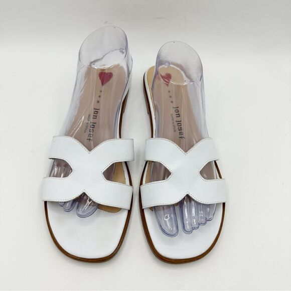 Jon Josef White Leather Greek Key Slip-On Flat Sandals Sz 10‎ - Picture 4 of 15